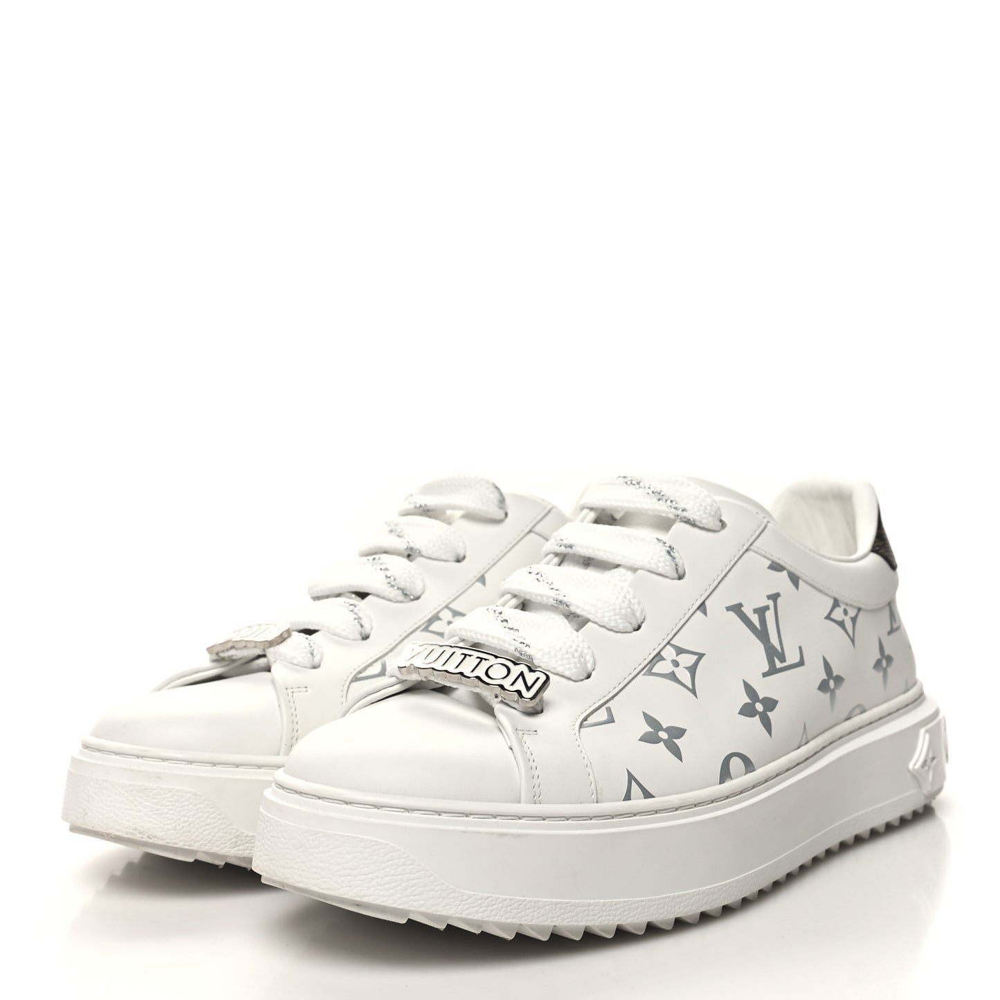 Calfskin Monogram Debossed Time Out Sneakers 40 White Silver