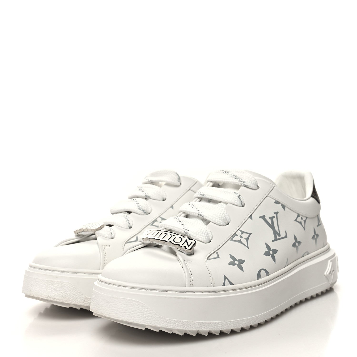 Louis Vuitton Calfskin Monogram Debossed Time Out Sneakers 40 White Silver 3 of 9