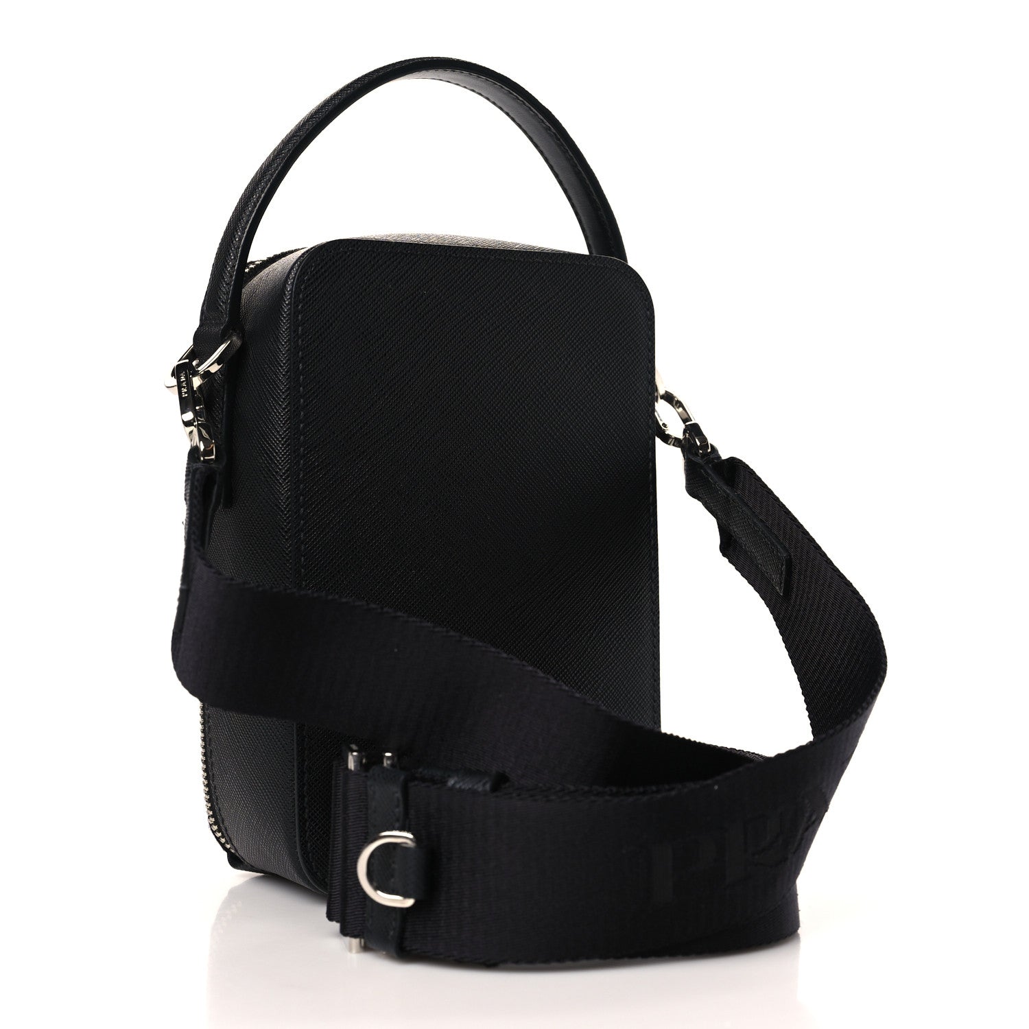 Prada Saffiano Travel Brique Crossbody Messenger Bag Black 3 of 8