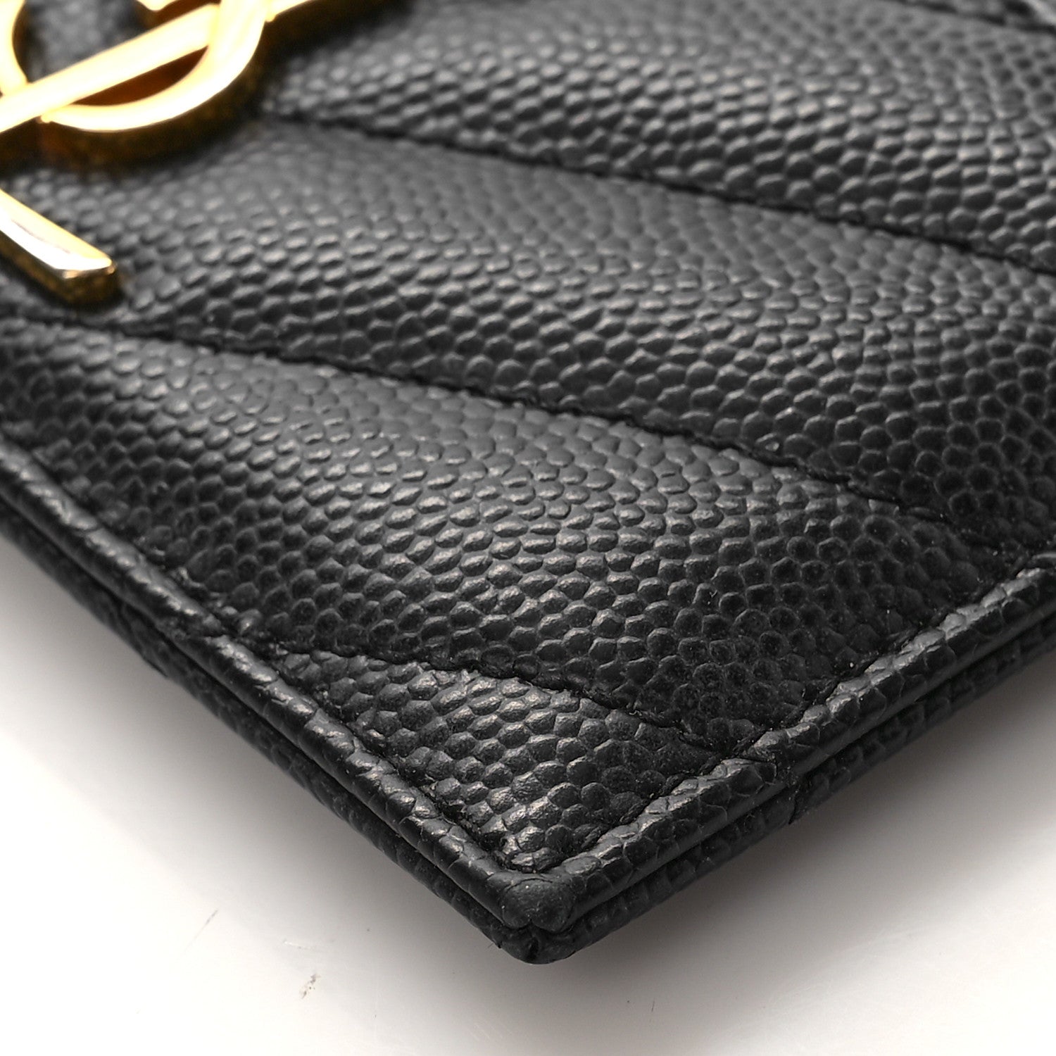Saint Laurent Grain De Poudre Matelasse Chevron Monogram Credit Card Case Black 8 of 10