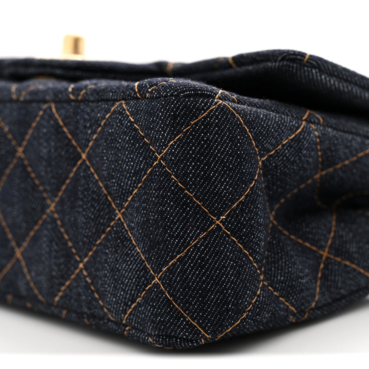 Chanel Denim Quilted Mini Rectangular Flap Dark Blue Orange 10 of 11