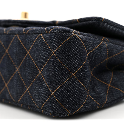 Chanel Denim Quilted Mini Rectangular Flap Dark Blue Orange 10 of 11