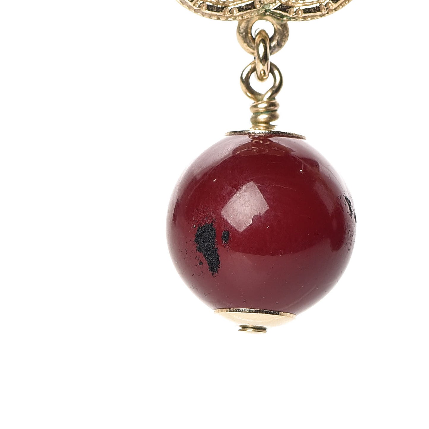 CC Bead Drop Earrings Gold Red