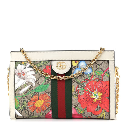 Gucci GG Supreme Monogram Flora Web Small Ophidia Chain Shoulder Bag White 1 of 9