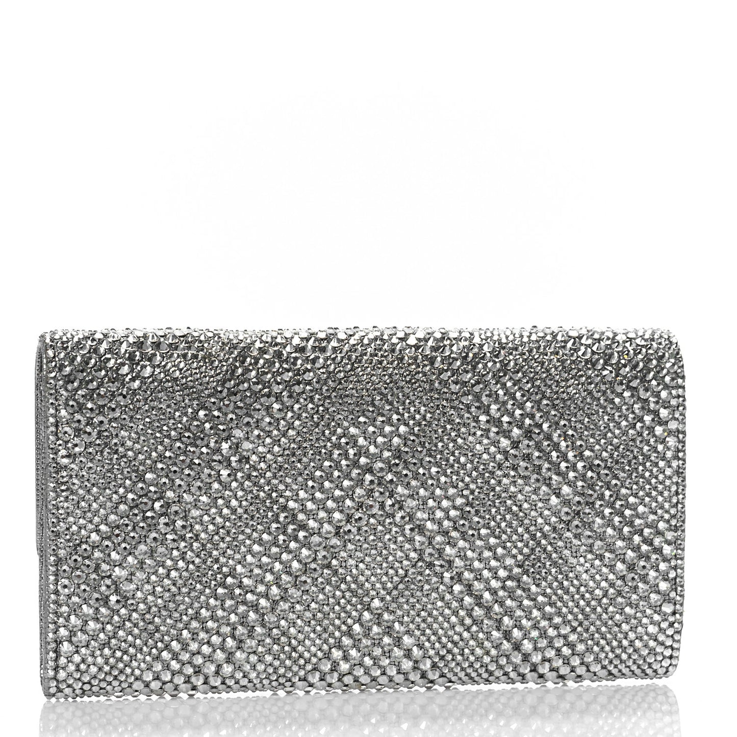Crystal Quilted CC Large Gusset Flap Wallet Silver