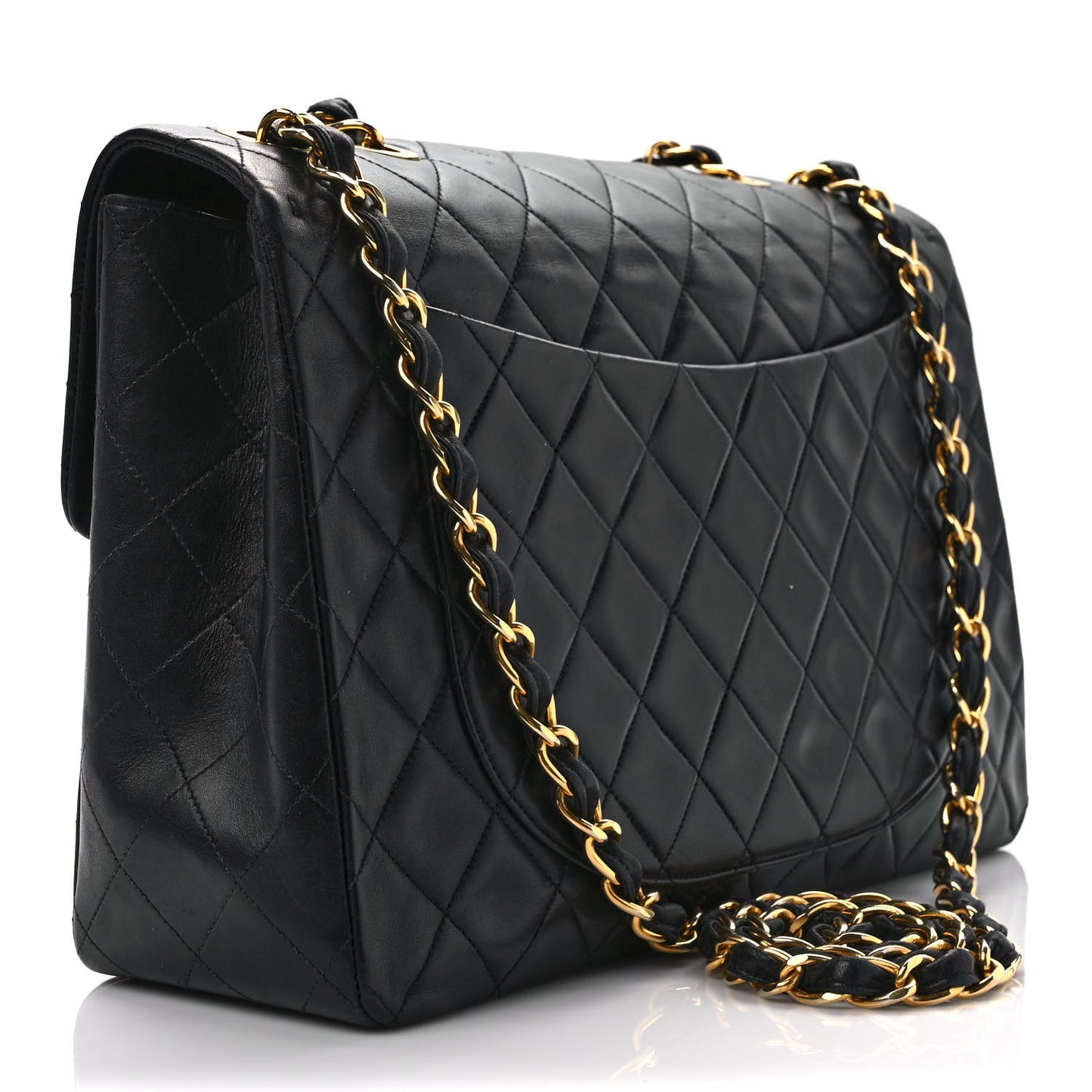 Lambskin Quilted XL Jumbo Single Flap Black