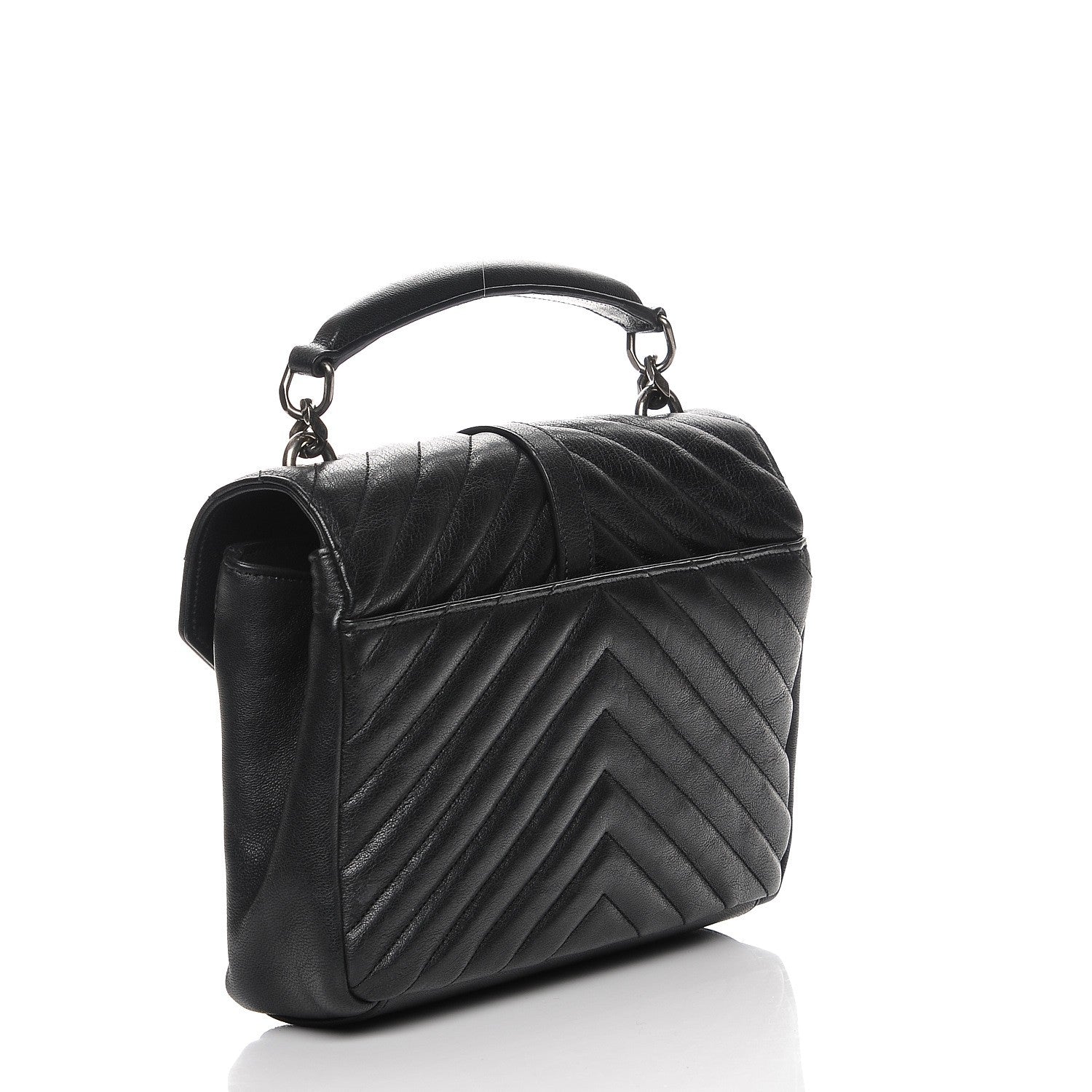 Saint Laurent Sheepskin Matelasse Chevron Monogram Medium College Bag Black 3 of 7