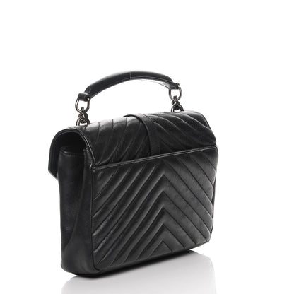 Saint Laurent Sheepskin Matelasse Chevron Monogram Medium College Bag Black 3 of 7