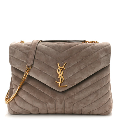 Saint Laurent Suede Y Quilted Monogram Medium Loulou Chain Satchel Taupe 1 of 8