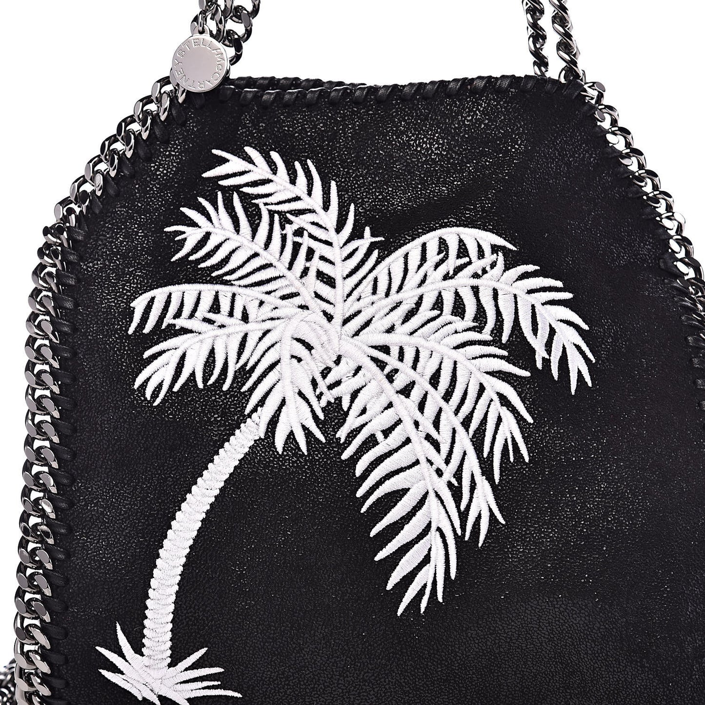 Shaggy Deer Embroidered Palm Tree Mini Falabella Tote Black