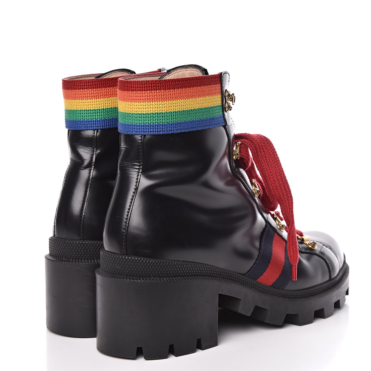 Gucci Calfskin Rainbow Trip Lace Up Combat Boots 39.5 Black 4 of 14