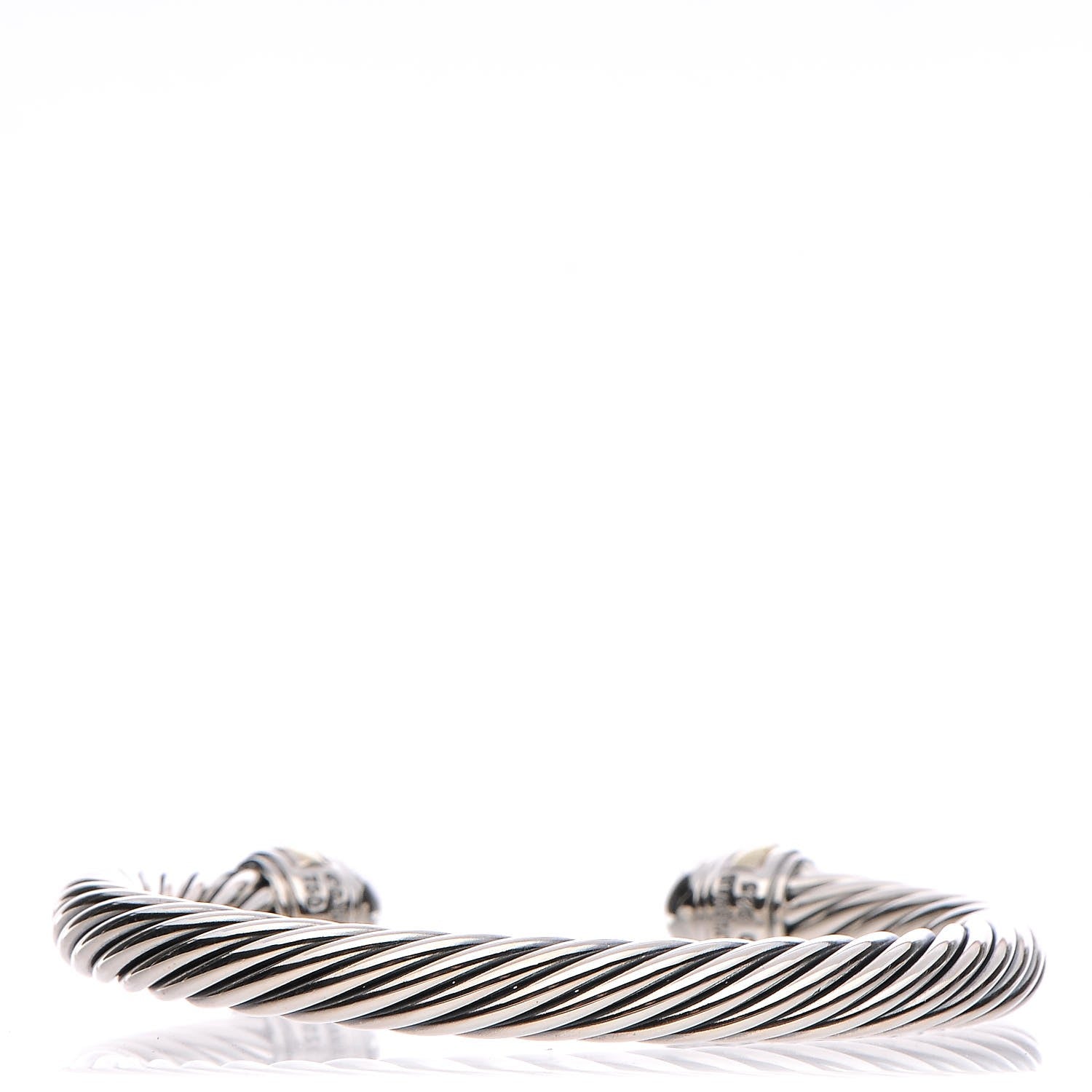 David Yurman Sterling Silver 18K Yellow Gold Diamond Pave 7mm Cable Classics Bracelet 3 of 4