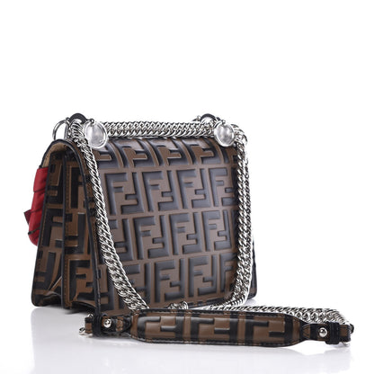 Fendi Vitello Shiny Nappa Bi-Color FF 1974 Lace Up Bow Embossed Small Kan I Shoulder Bag Maya Black Fragola 3 of 7