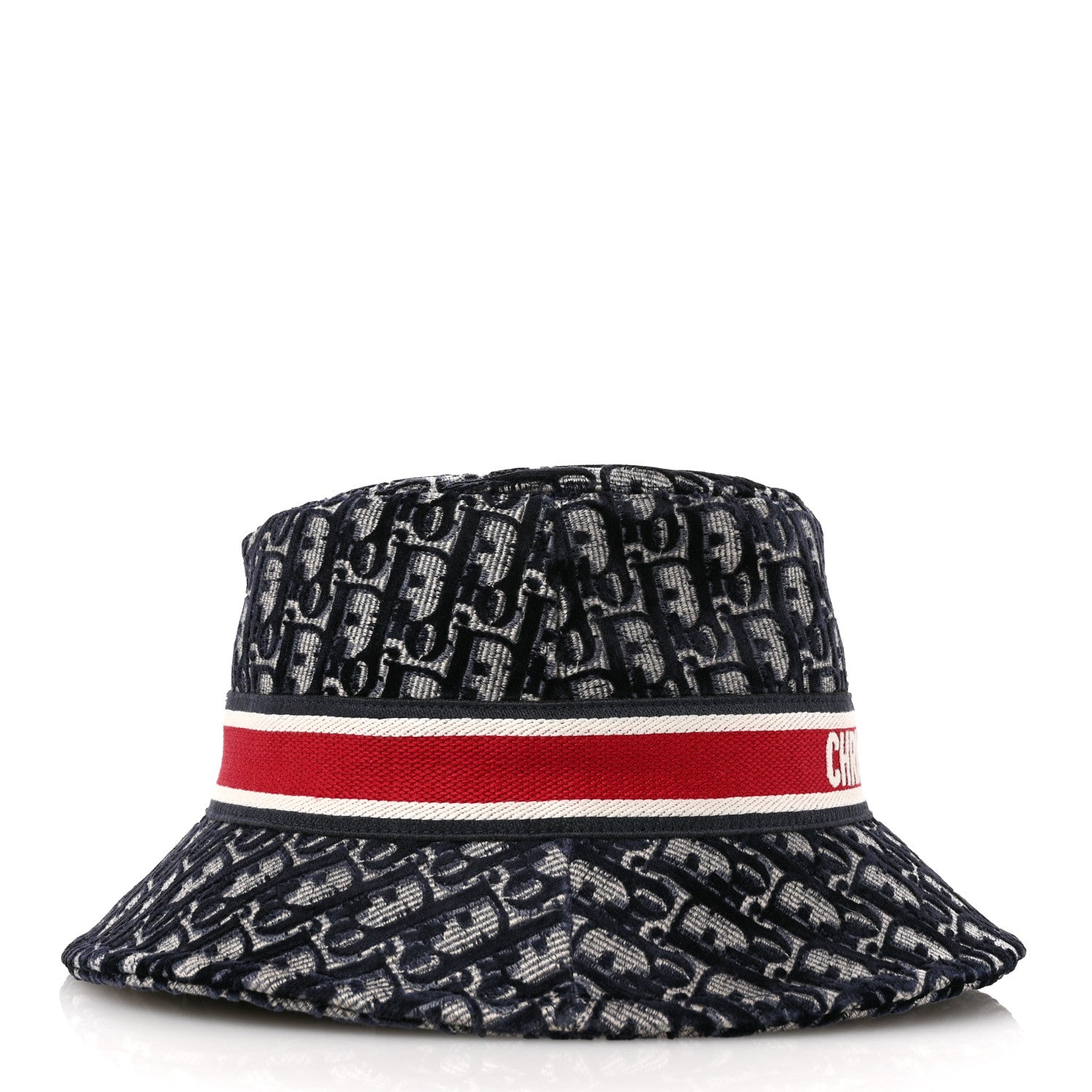 Christian Dior Velvet Oblique Large Brim Bucket Hat 58 Bleu Red 5 of 9