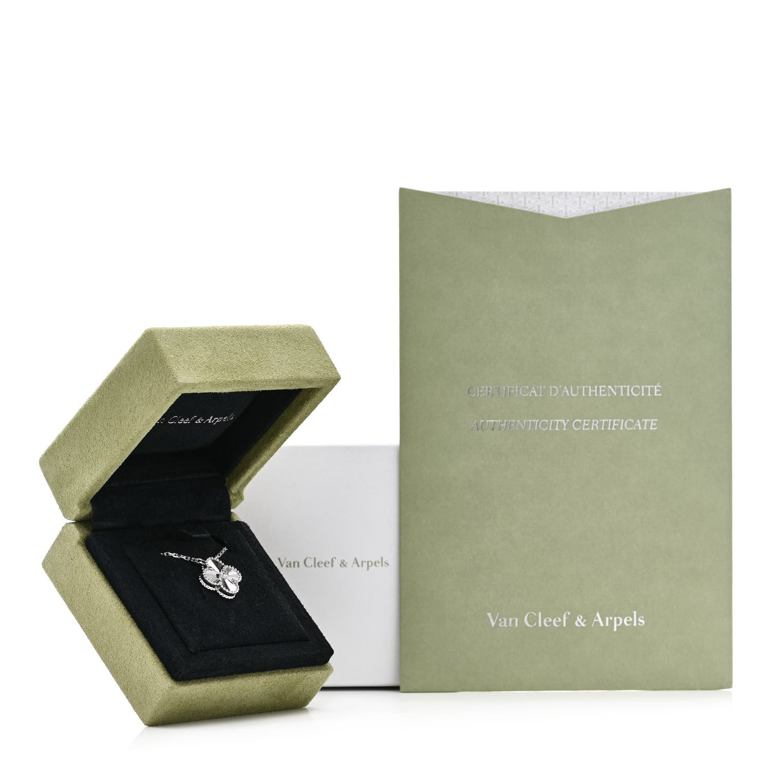 Van Cleef & Arpels 18K White Gold Diamond Guilloche Vintage Alhambra Pendant Necklace 6 of 6