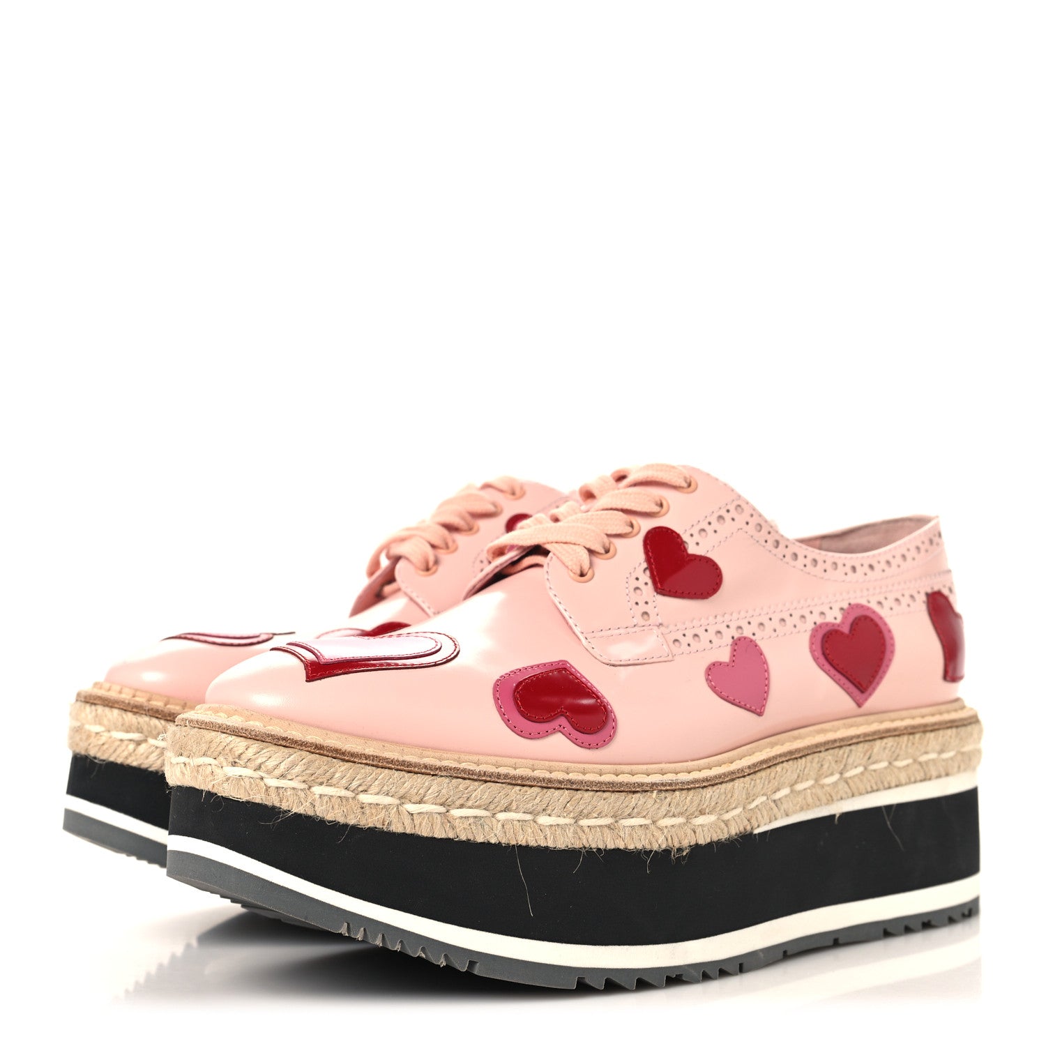 Prada Patent Calfskin Espadrille Hearts 45mm Platform Sneakers 38.5 Pink 4 of 9