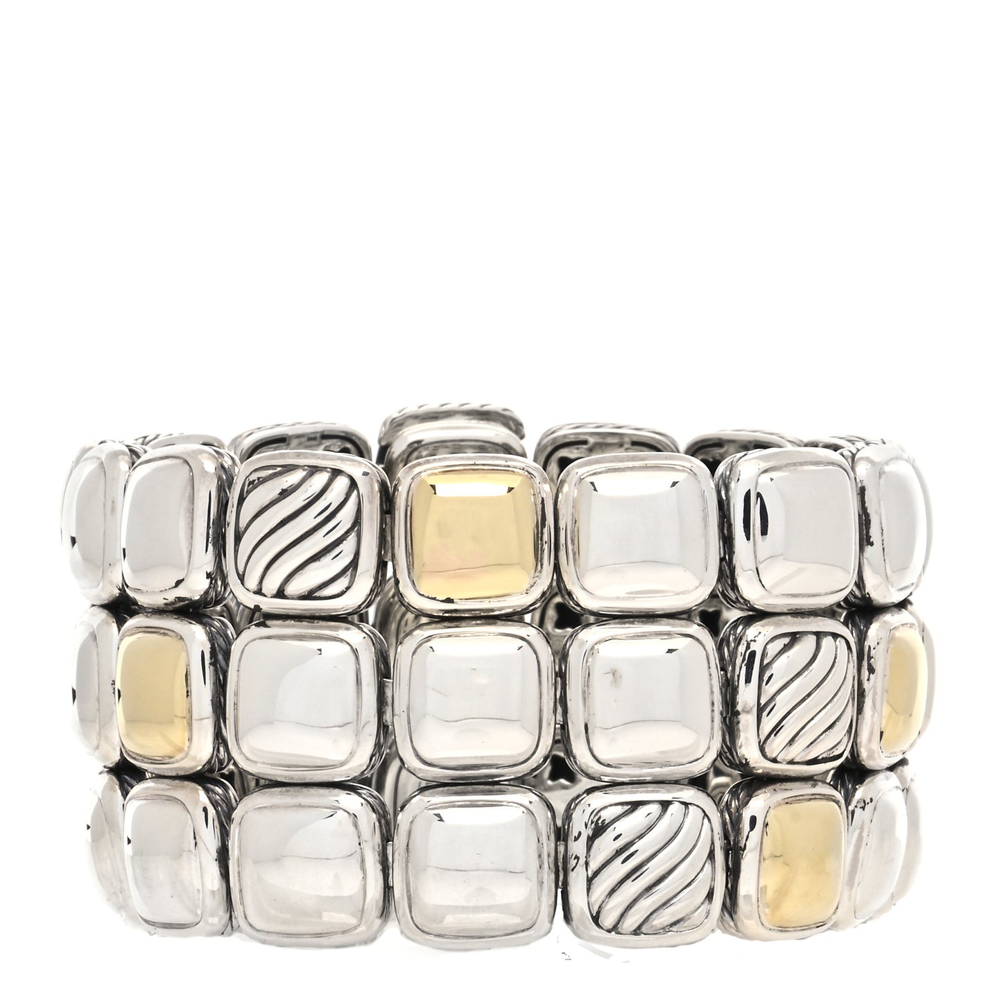 Sterling Silver 18K Yellow Gold Chiclet Three Row Bracelet