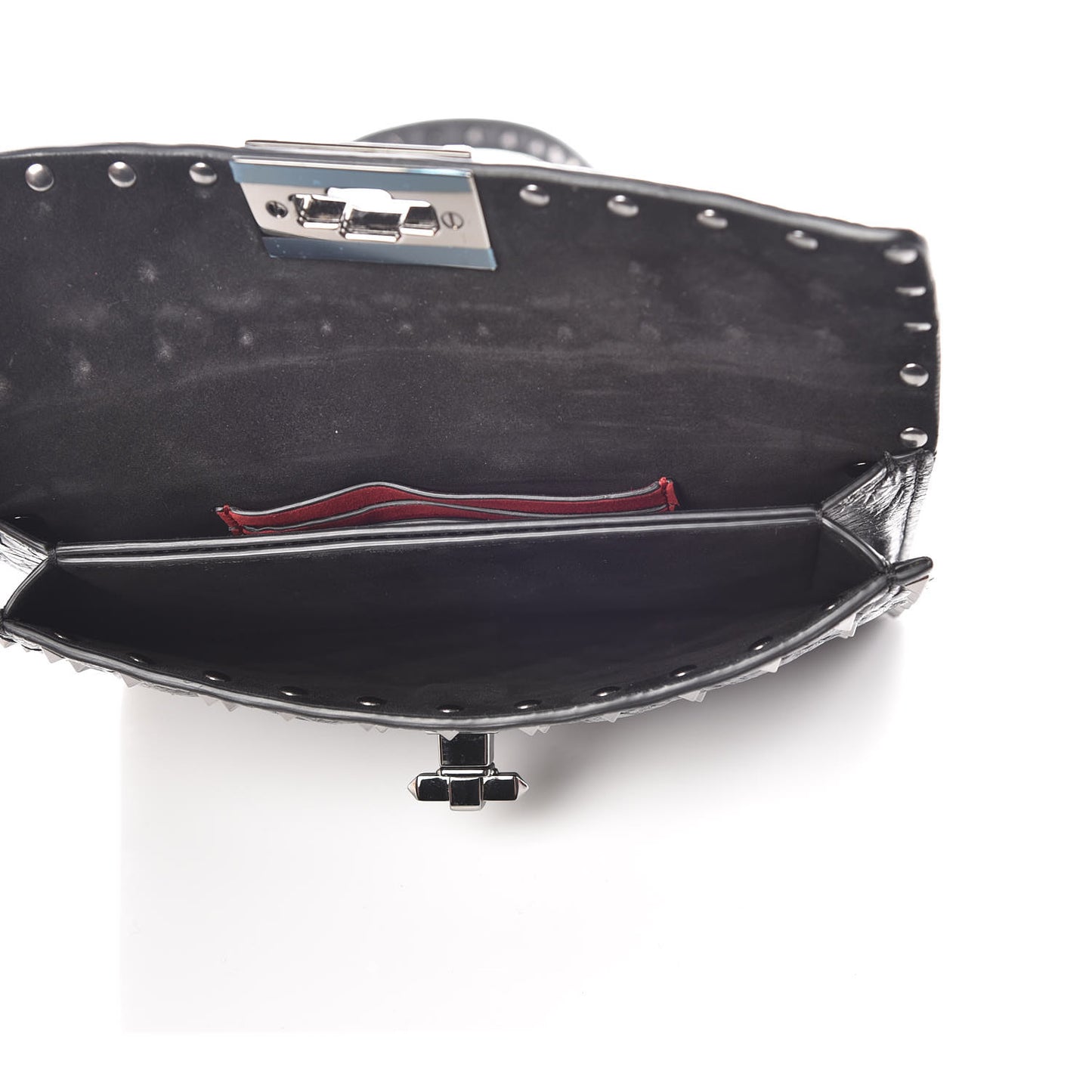 Craquele Nappa Rockstud Spike Crossbody Bag Black