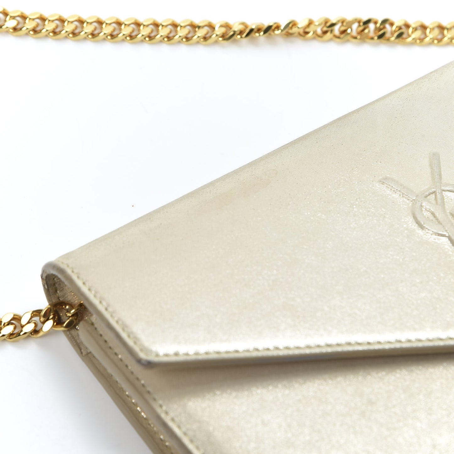 Metallic Fabric Monogram Envelope Chain Wallet Champagne