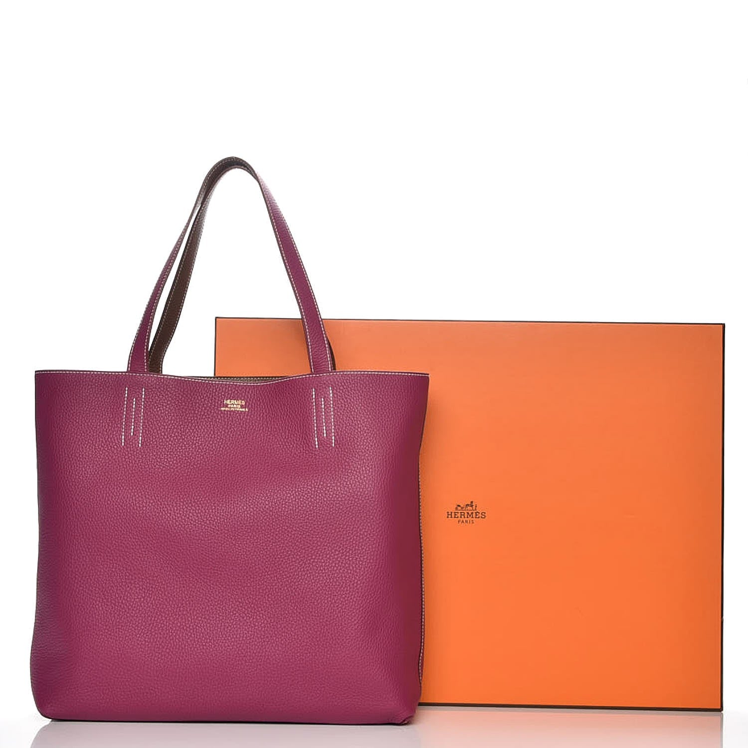 Hermes Taurillon Clemence Double Sens 45 Reversible Tote Marron D'Inde Tosca 9 of 9