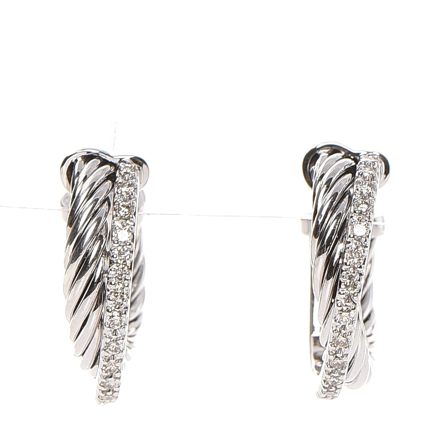 Sterling Silver Diamond Small Crossover Hoop Earrings