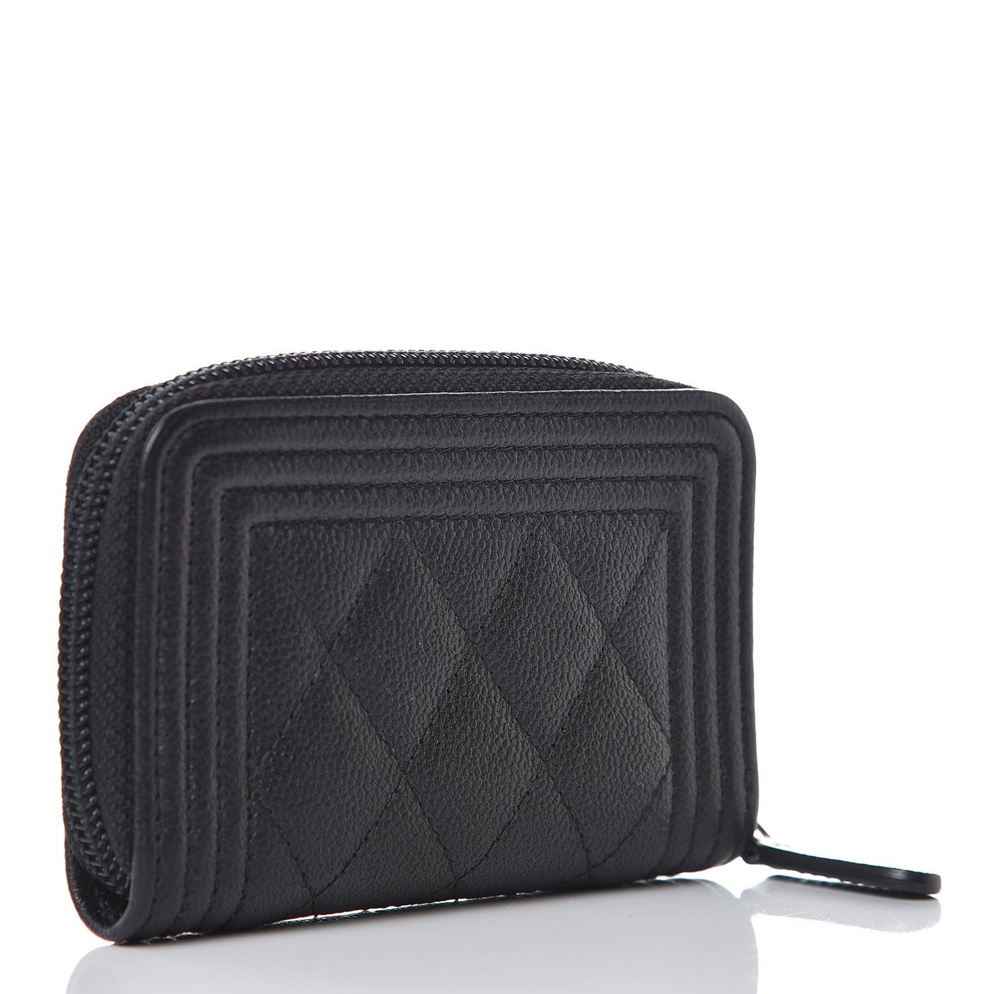 Caviar Quilted Boy Zip Around Coin Purse Wallet Black