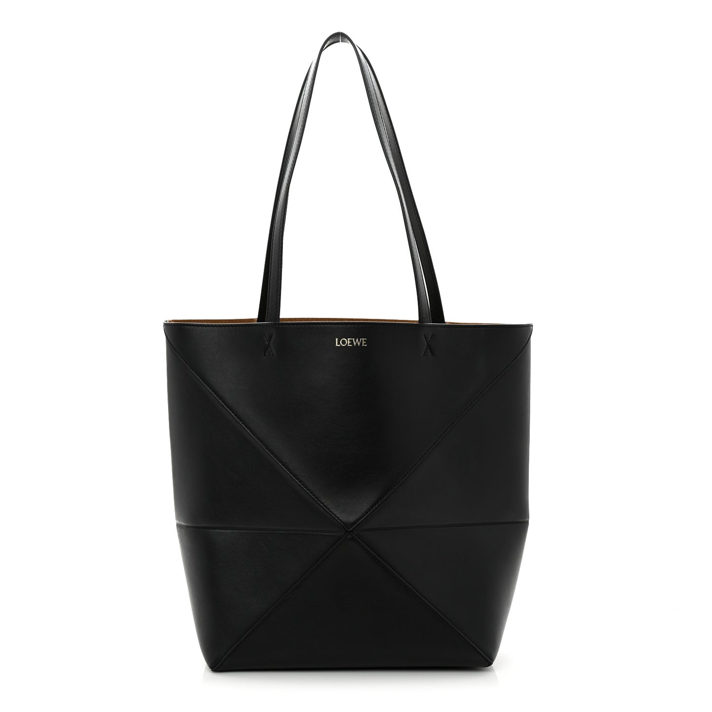 Shiny Calfskin Medium Puzzle Fold Tote Black