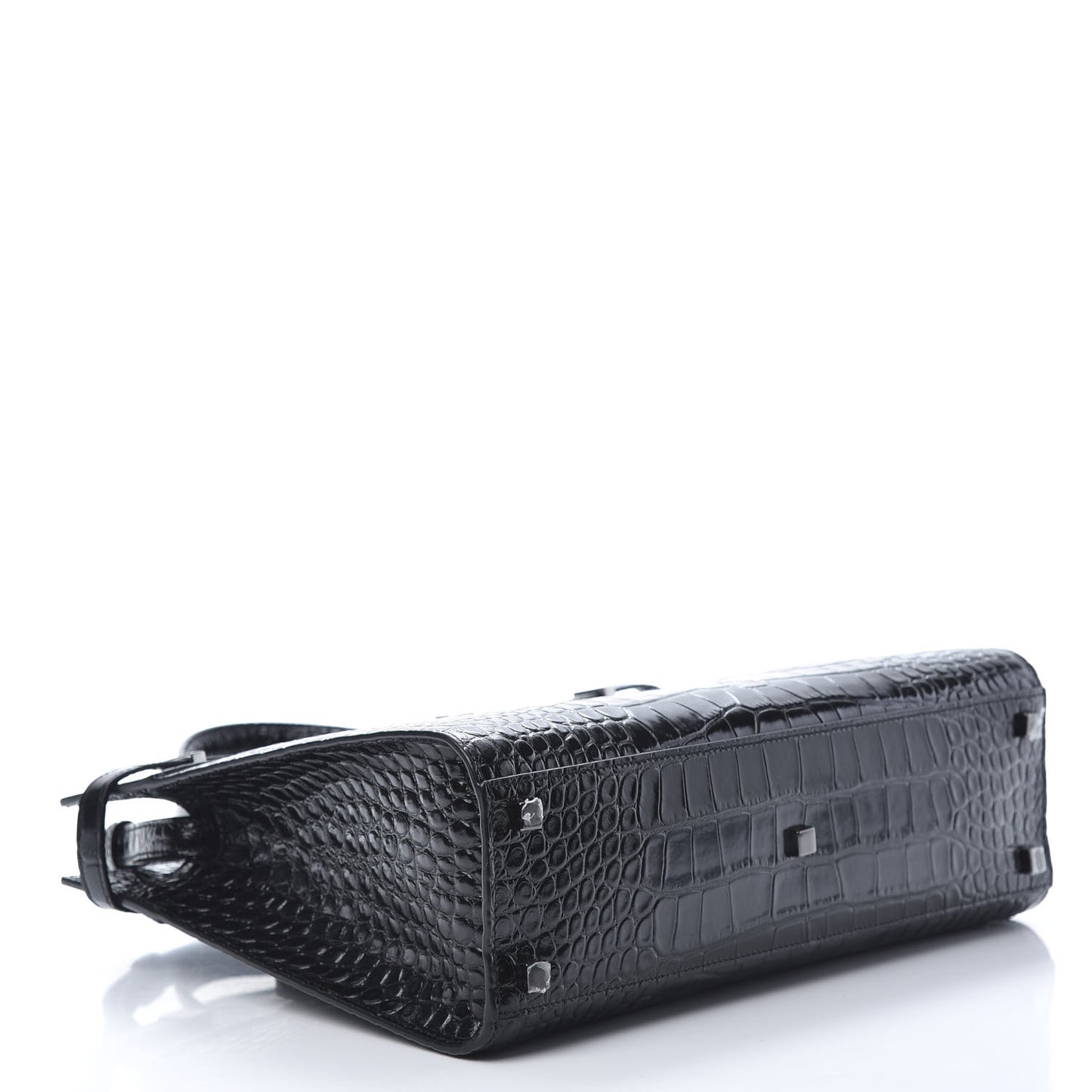 Shiny Calfskin Crocodile Embossed Small Manhattan Shopper Tote Black