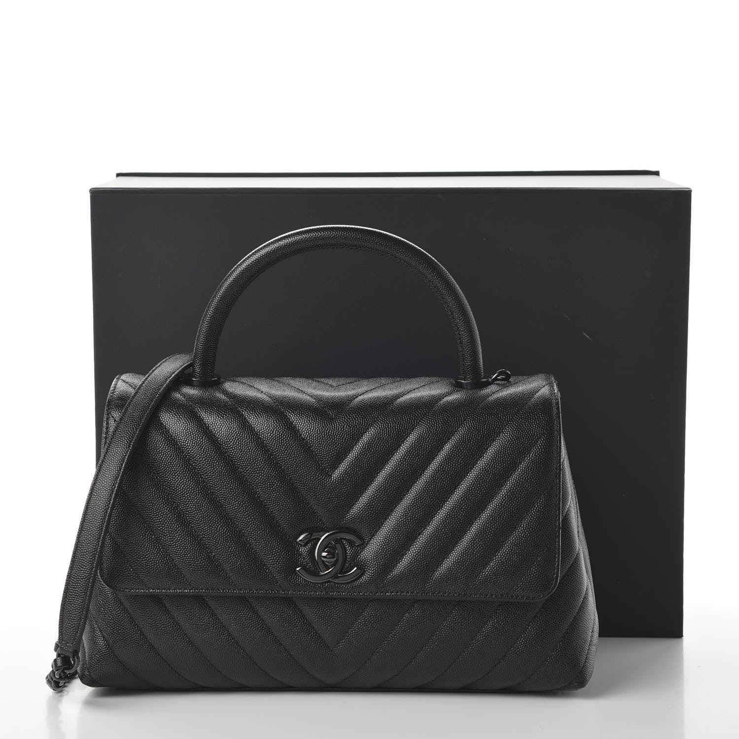 Chanel Caviar Chevron Quilted Small Coco Handle Flap So Black 11 of 11