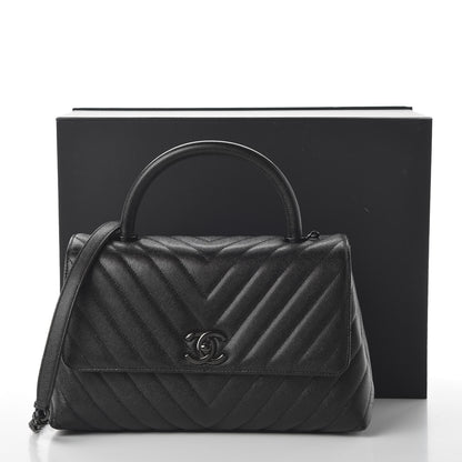 Chanel Caviar Chevron Quilted Small Coco Handle Flap So Black 11 of 11