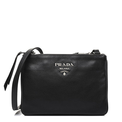 Prada Vitello Phenix Double Zip Crossbody Bag Black 1 of 18