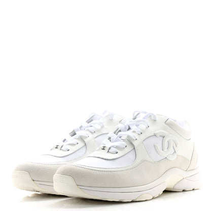 Chanel Suede Calfskin Fabric Mens CC Sneakers 45 White 3 of 10