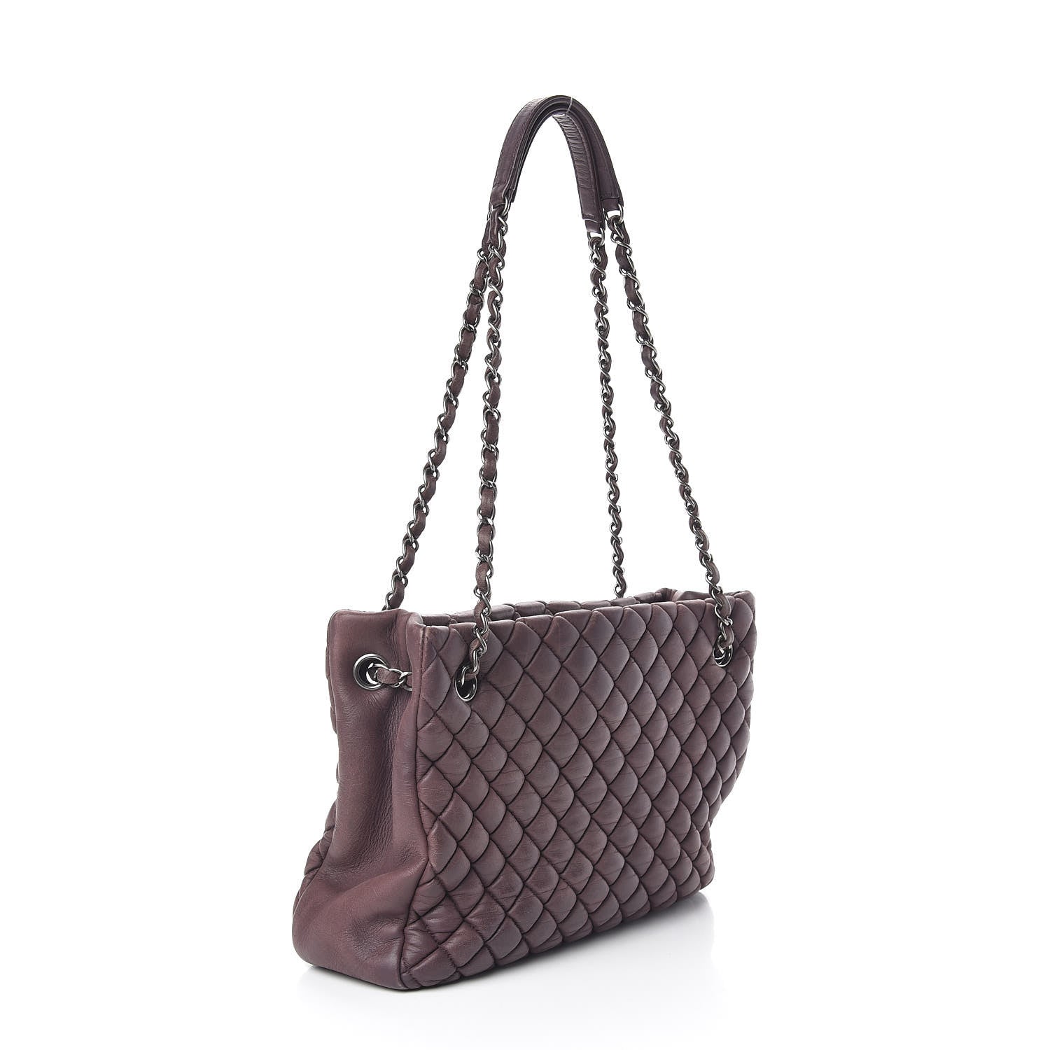Chanel Iridescent Calfskin Small New Bubble Quilt Tote Plum 3 of 10