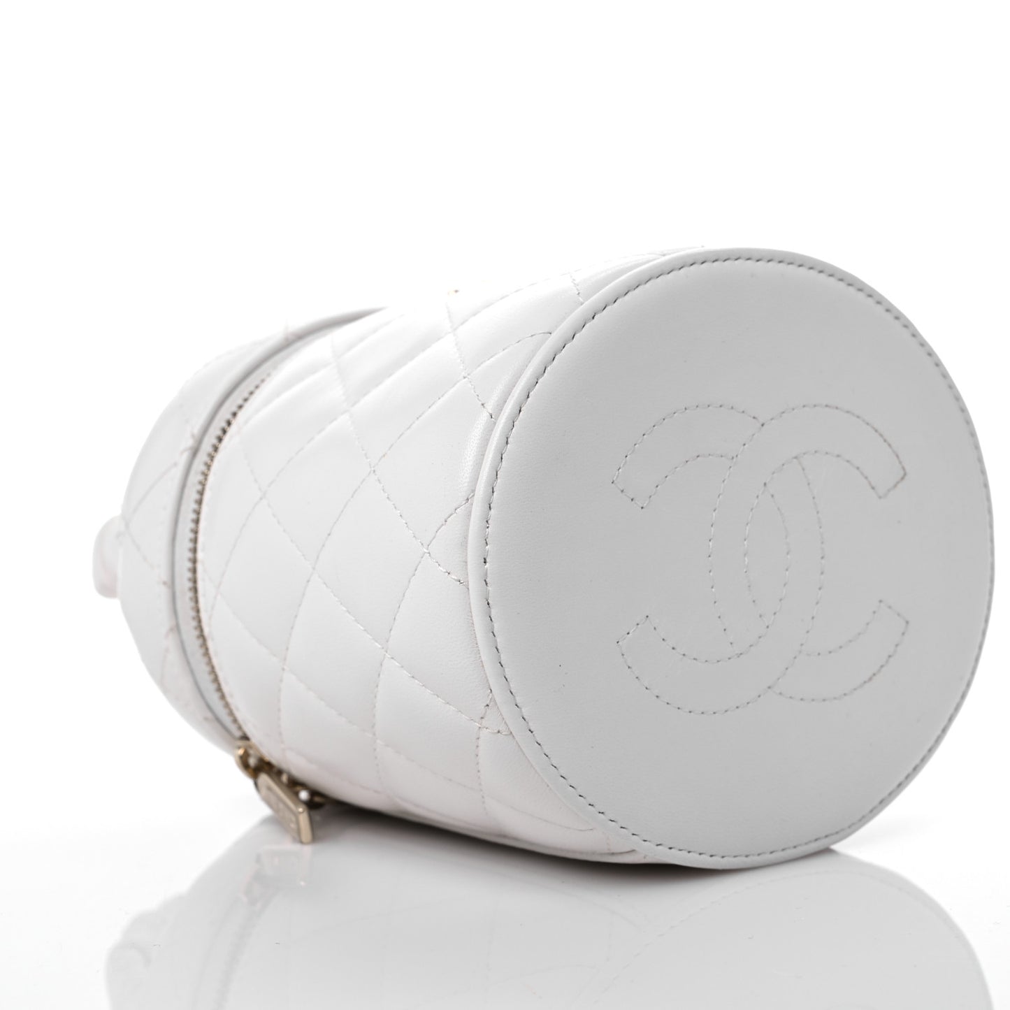 Lambskin Quilted Ruched Handle Vanity Case White