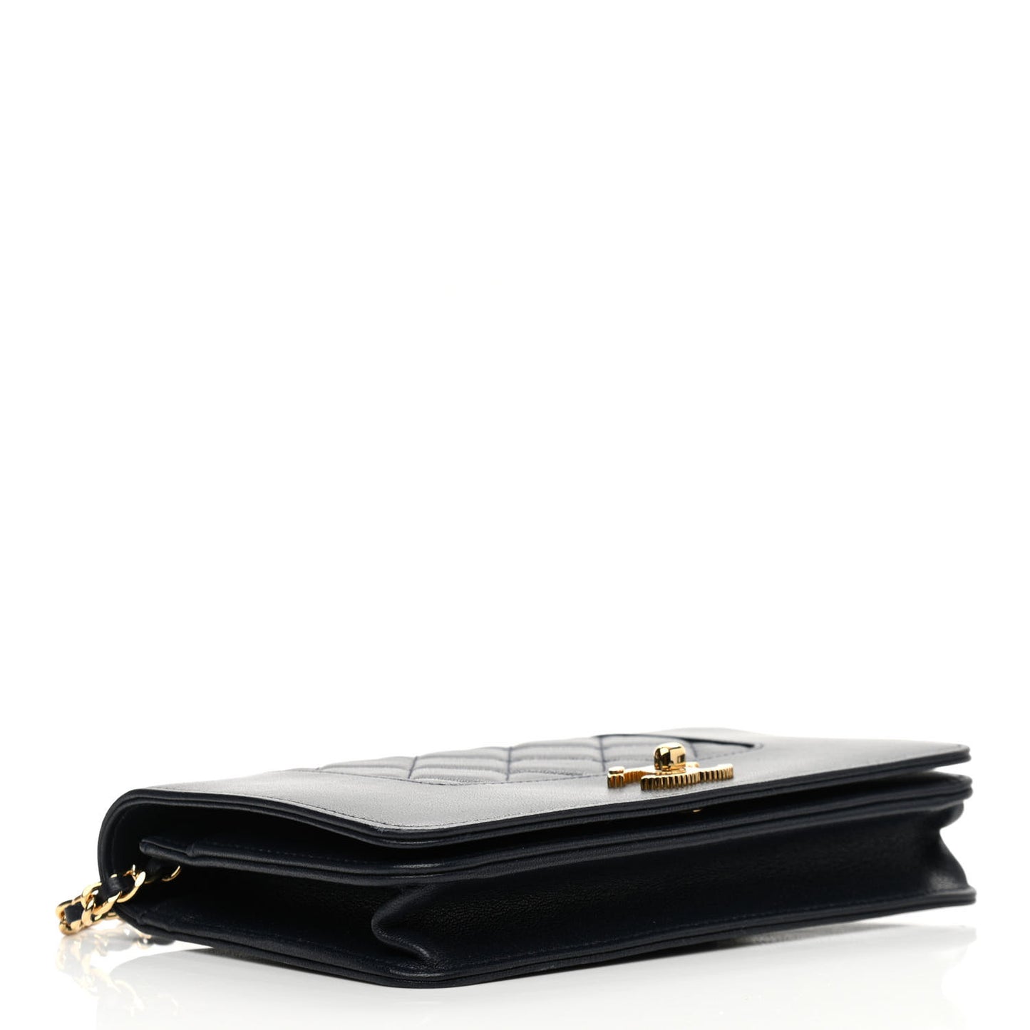 Sheepskin Quilted Mademoiselle Vintage Wallet On Chain WOC Navy