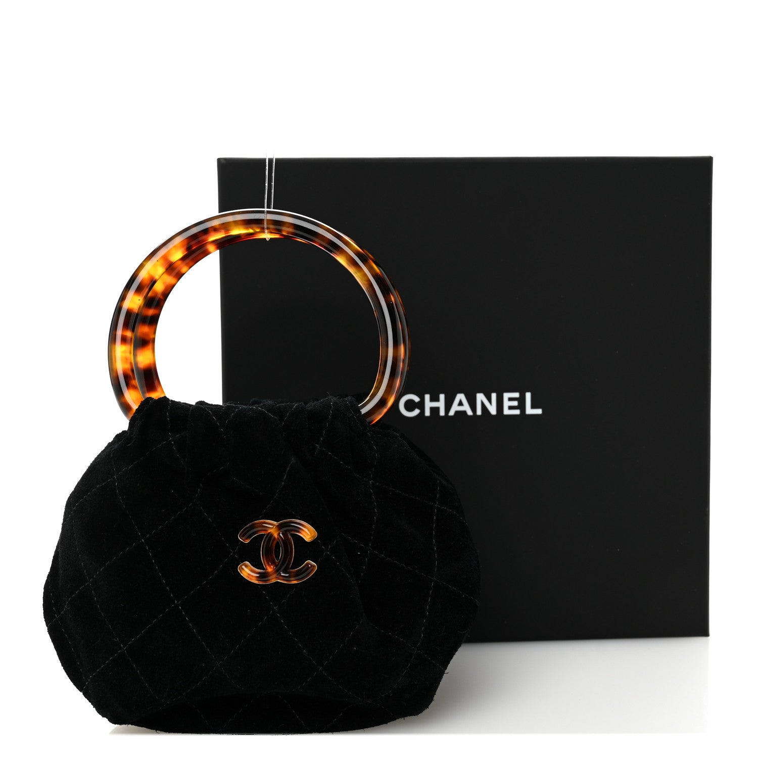 Chanel Suede Calfskin Plexiglass Tortoise Shell Quilted Mini Pouch