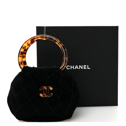 Chanel Suede Calfskin Plexiglass Tortoise Shell Quilted Mini Pouch Black 11 of 11