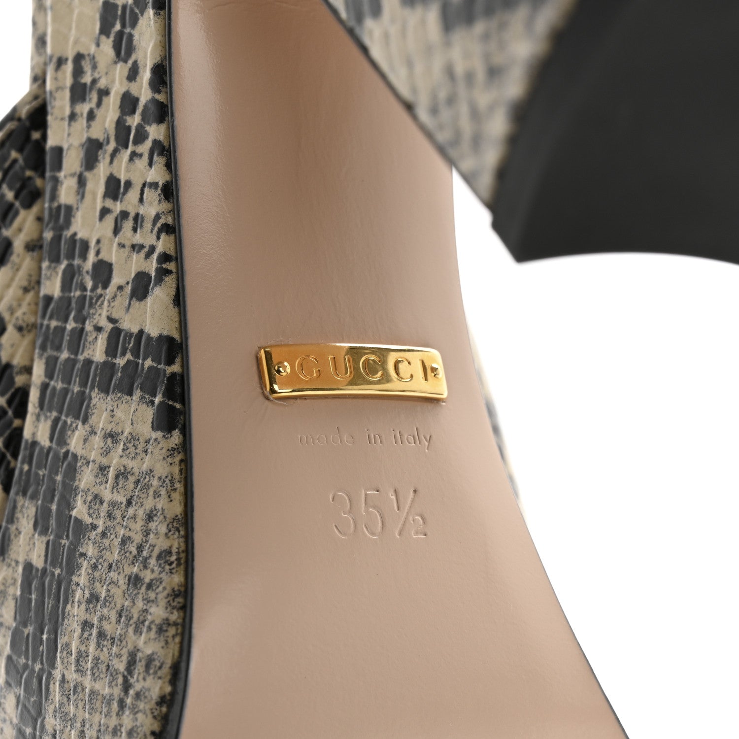 Gucci Calfskin Snakeskin Print Horsebit 40/135mm Platform Sandals 35.5 Beige Avana 8 of 10