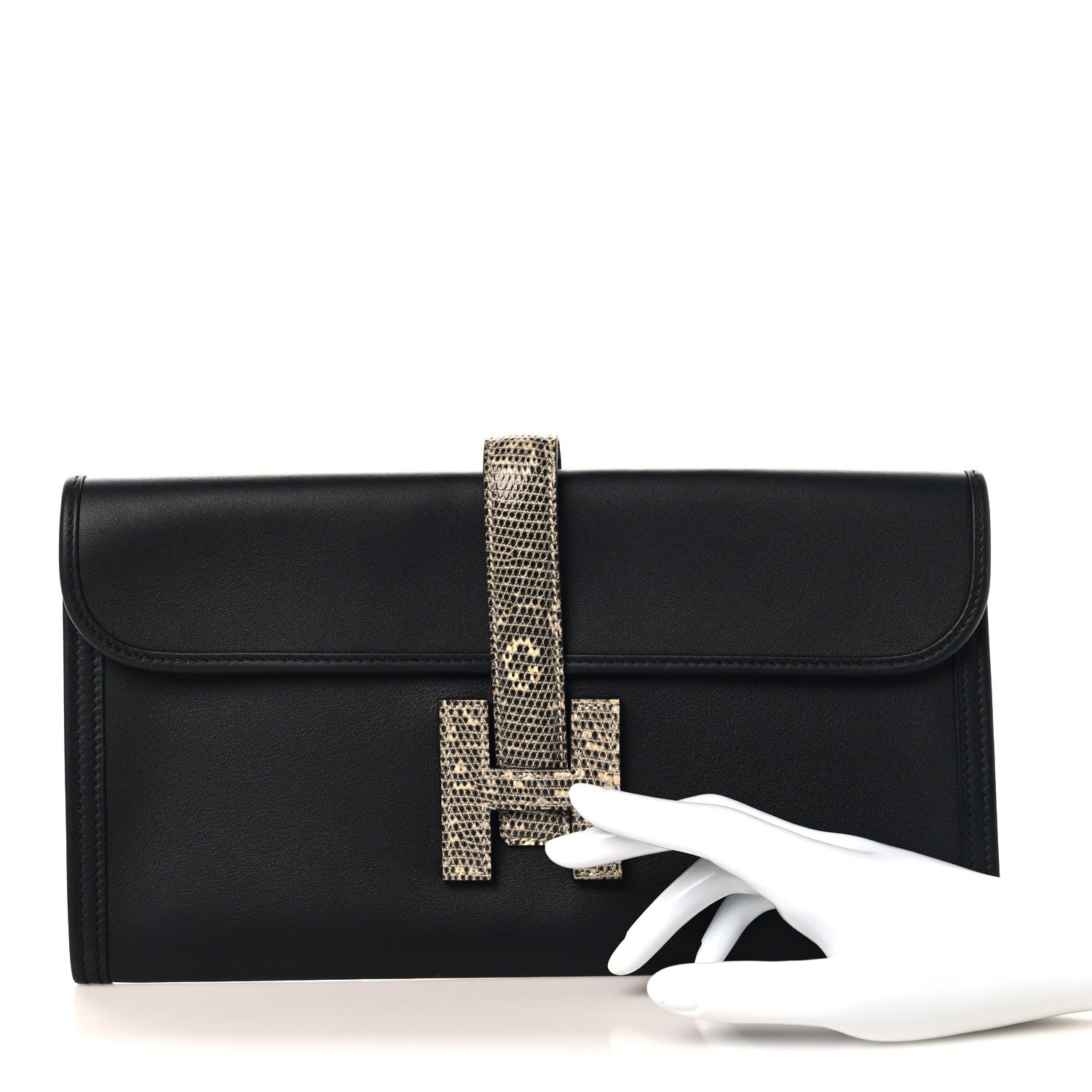 Hermes Swift Lizard Jige Elan Touch 29 Clutch Black Ombre 1971106
