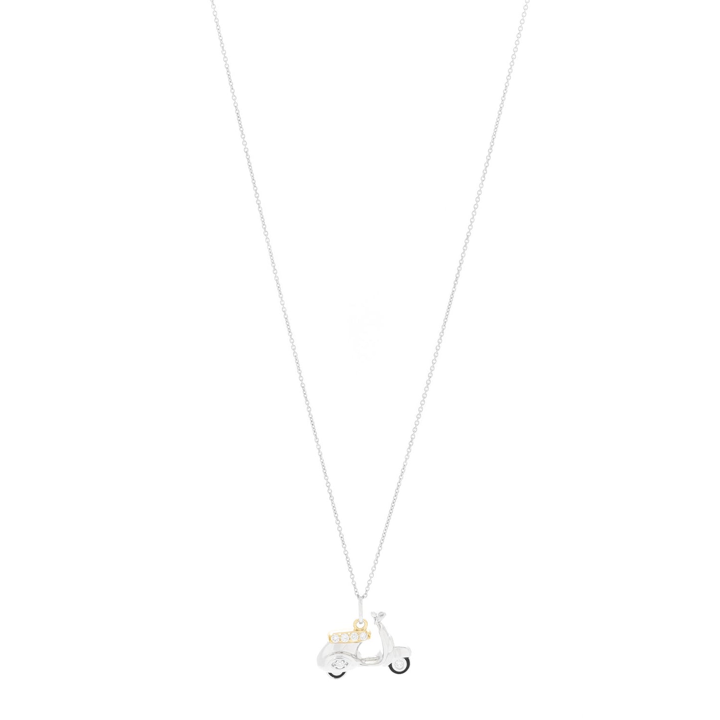 18K White Yellow Gold Diamond Scooter Pendant Necklace