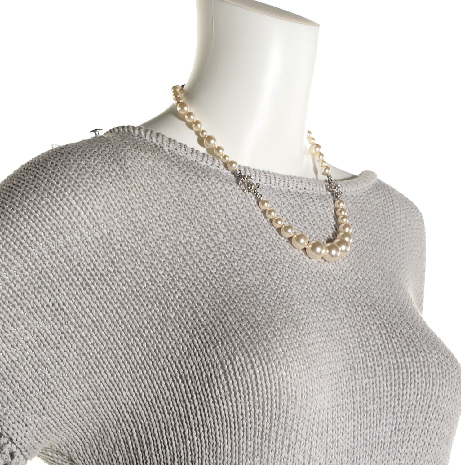 Chanel Crystal Baguette Pearl CC Short Necklace Silver 2 of 4