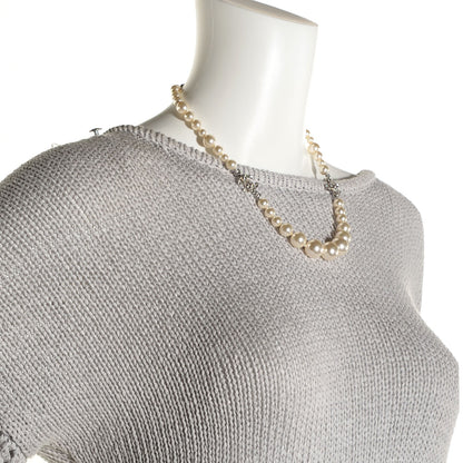 Chanel Crystal Baguette Pearl CC Short Necklace Silver 2 of 4