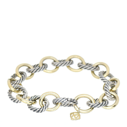 David Yurman Sterling Silver 18K Yellow Gold 12mm Large Oval Link Bracelet 2 of 3