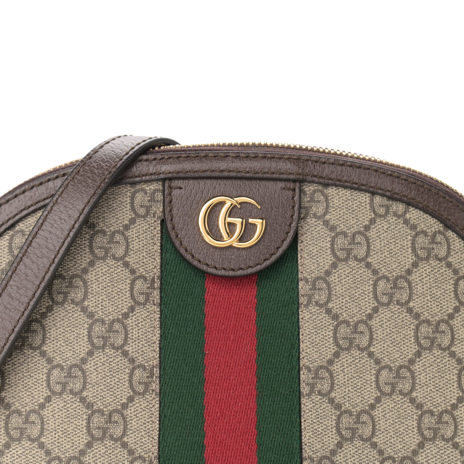 Gucci GG Supreme Monogram Textured Dollar Calfskin Web Small Ophidia Dome Shoulder Bag Beige Ebony New Acero 8 of 16