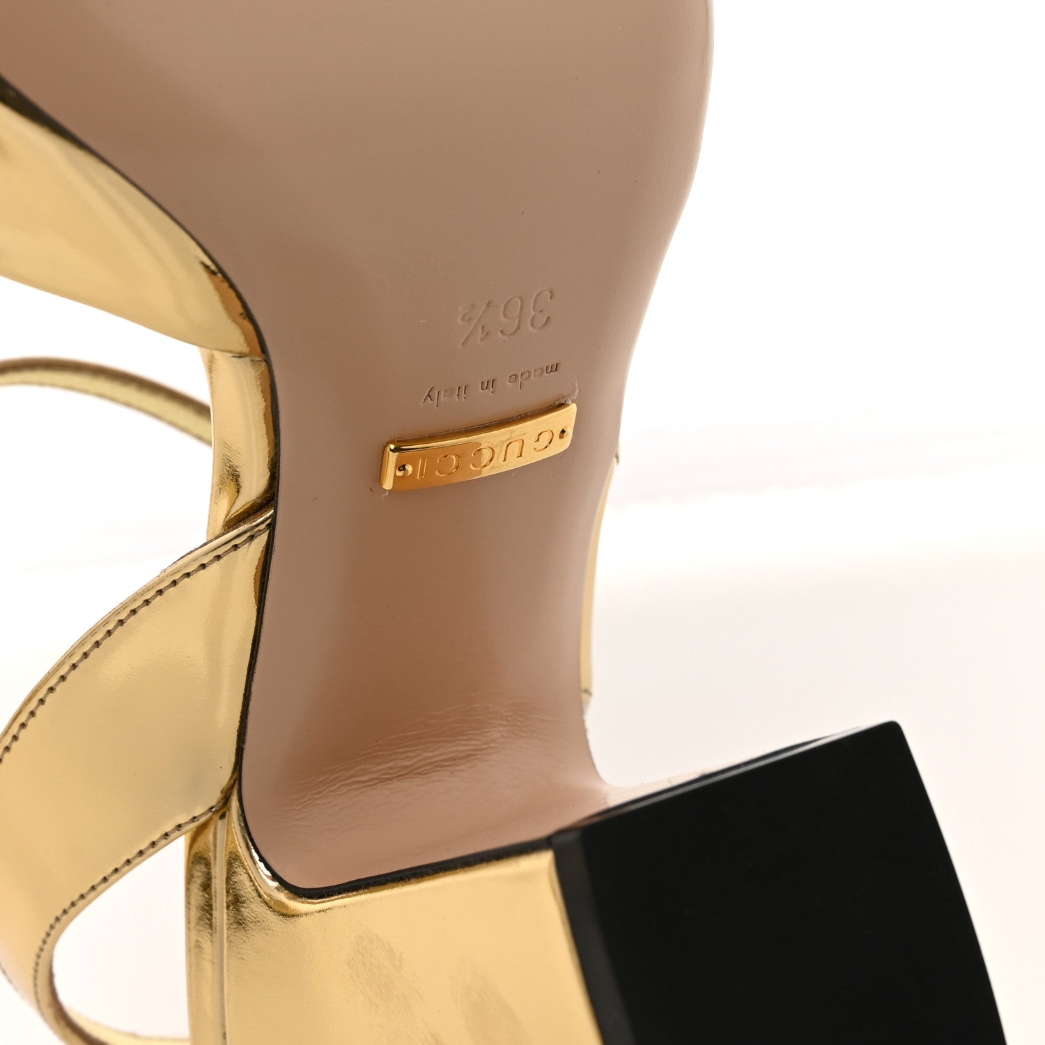 Gucci Metallic Nappa Horsebit Cross Strap 95mm Sandals 36.5 Gold 7 of 10