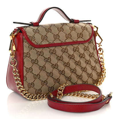 Gucci Monogram Glazed Calfskin Matelasse Diagonal Mini GG Marmont Top Handle Shoulder Bag Beige Ebony New Cherry Red 3 of 9