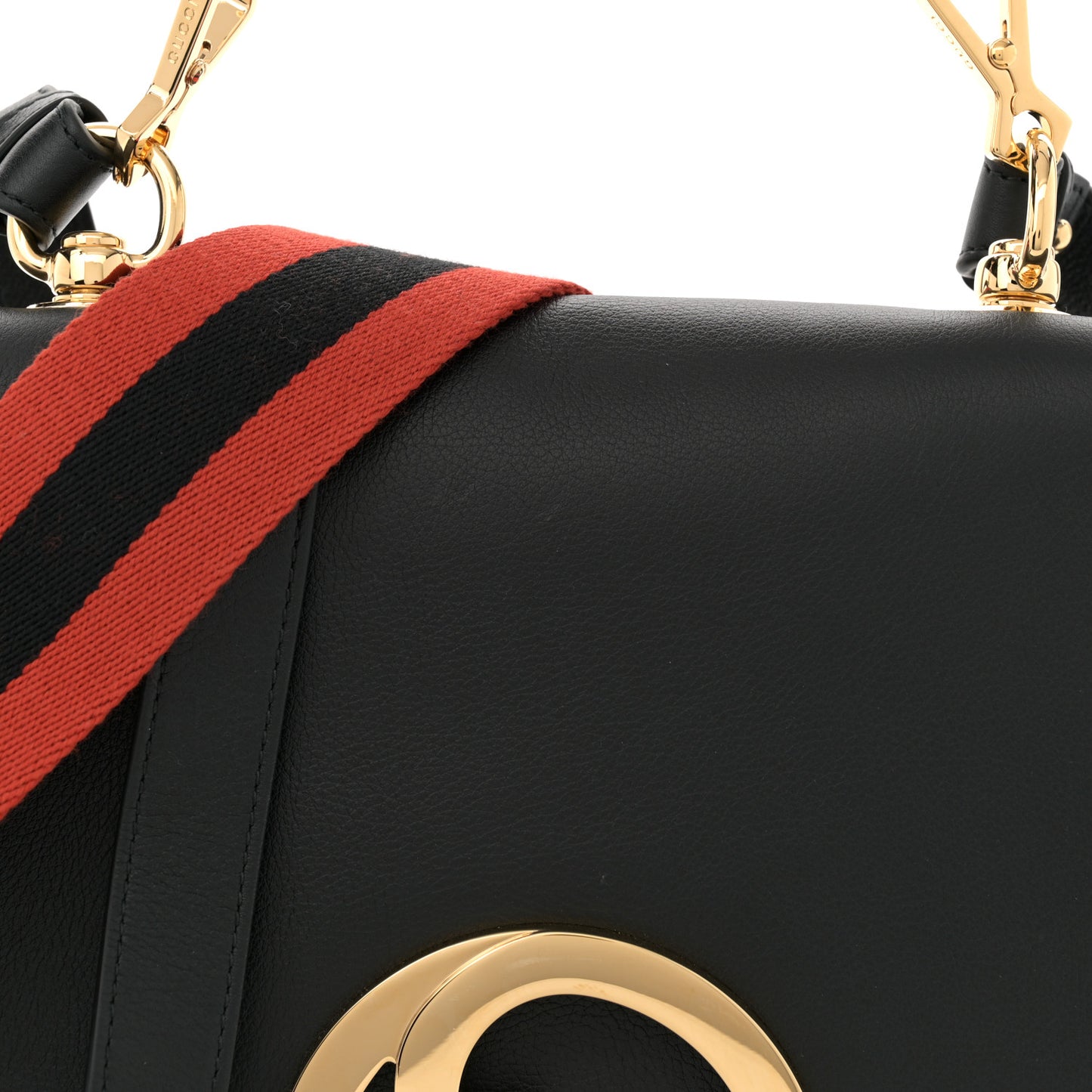 Roxy Calfskin Web Medium Studded Blondie Shoulder Flap Bag Black