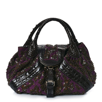 Fendi Patent Crispe Satin Sequins Zucca Studded Spy Purple Brown 1 of 9