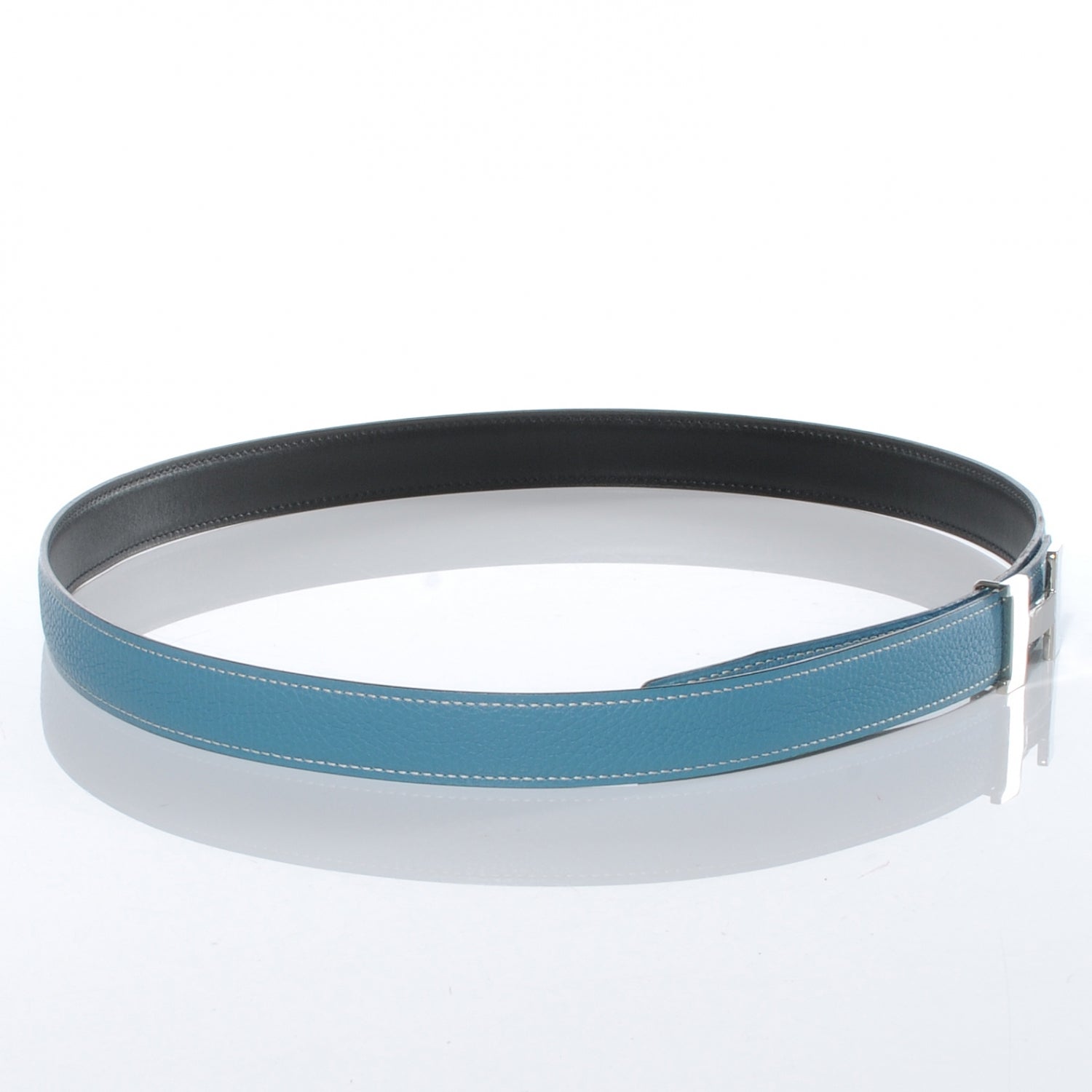 Hermes Box Togo Reversible Constance 24mm H Belt Blue Jean and Chocolate 90 3 of 5