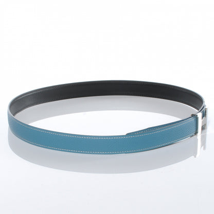 Hermes Box Togo Reversible Constance 24mm H Belt Blue Jean and Chocolate 90 3 of 5